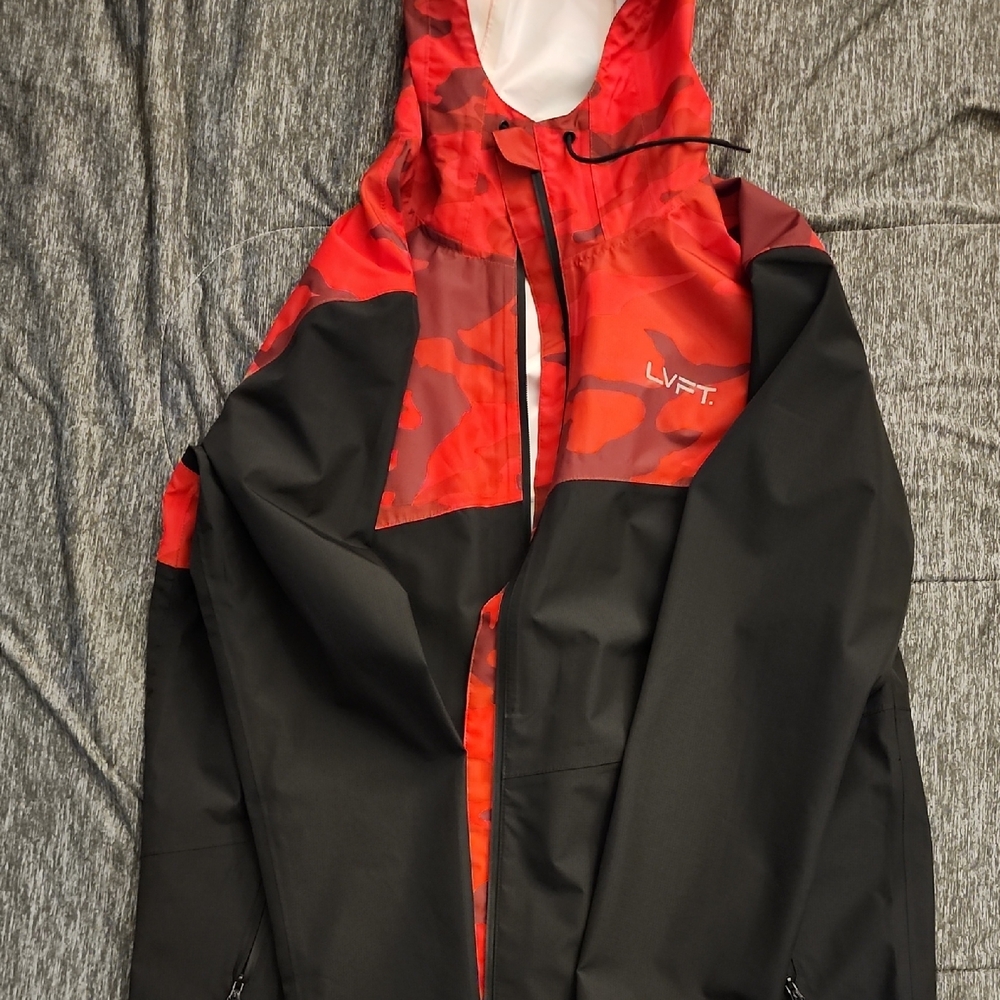 Vibrant Red and Black Hooded Jacket